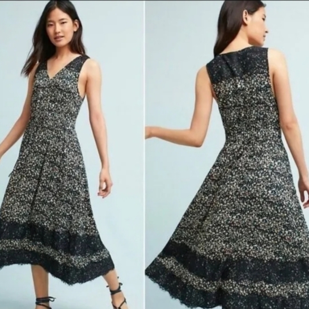 Sleeveless Black Floral Midi Dress